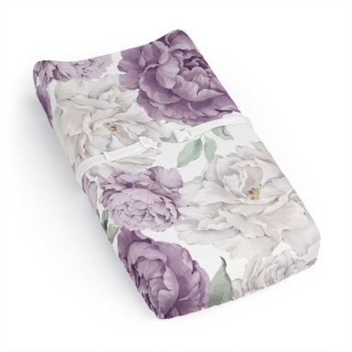 Sweet Jojo Designs Girl Changing Pad Sheet Peony Floral Garden Lavender Purple and Ivory