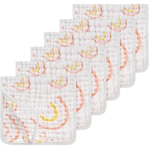 Looxii Muslin Burp Cloths 100% Cotton Muslin Cloths Large 20''x10'' Extra Soft and Absorbent 6 Pack Baby Burping Cloth for Boys and Girls (Rainbow)