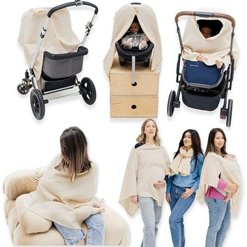 Nursing, Breastfeeding, Carseat, Stroller Cover, 100% Organic Muslin Cotton, Pumping, Carrier Cover, Poncho, Scarf, Adjustable, Soft & Breathable