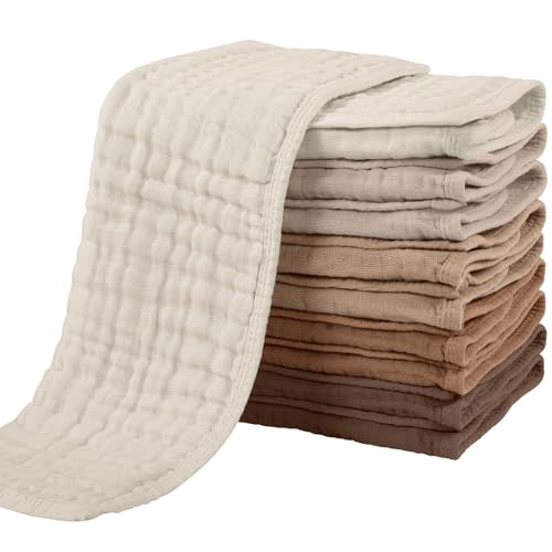 Yoofoss Muslin Burp Cloths for Baby 10 Pack 100% Cotton Baby Washcloths for Boys Girls Large 20''X10'' Super Soft and gradient coffee