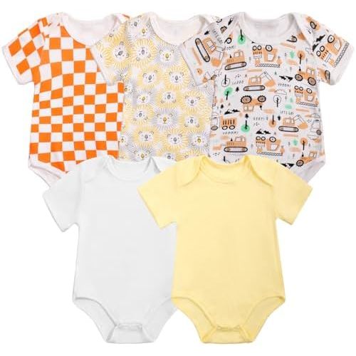 Unisex Baby Newborn Clothes Short Sleeve Infant Bodysuit Cotton Cute 5-Pack Clothes for Baby Shower