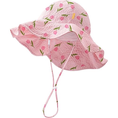 HONGTEYA Baby Sun Hat Toddler Girl Beach Hat Adjustable Outdoor Summer Hat UPF 50+ Sun Protection Wide Brim Infant Kids