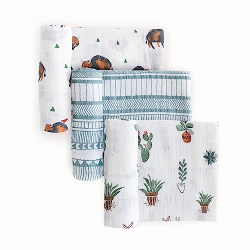 Little Unicorn Premium Muslin Swaddle Blanket 3 Pack | for swaddling, Play, Nursing & More | Giftable Set of 3 (Bison)