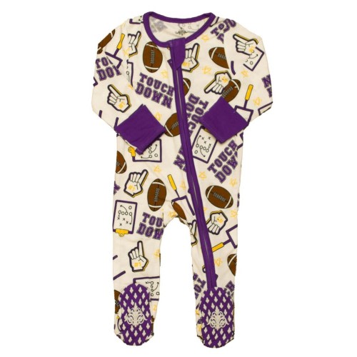 Purple & Yellow Touchdown Bamboo Romper - Mini Macarons Boutique