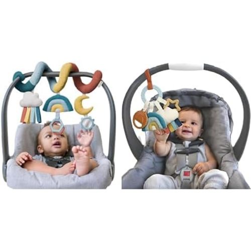 Itzy Ritzy Car Seat Spiral and Busy Ring Teething Toy Bundle (Rainbow)