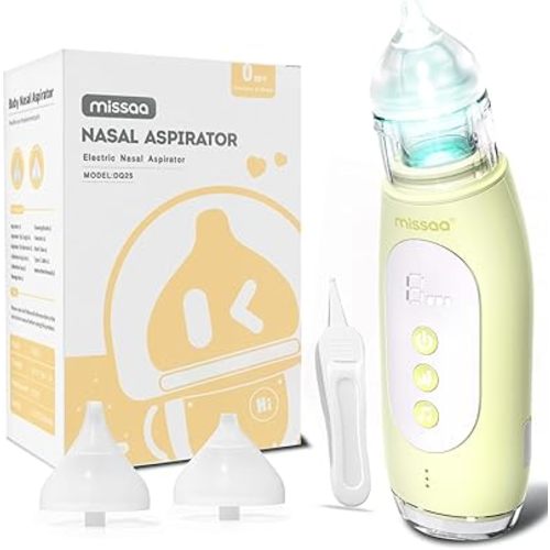 MISSAA Baby Nasal Aspirator Electric, Nasal Aspirator for Baby Toddler with 3 Levels Suction Baby Nose Sucker Self-Cleaning Automatic Nose Cleaner with Pause, Music, Light, Yellow