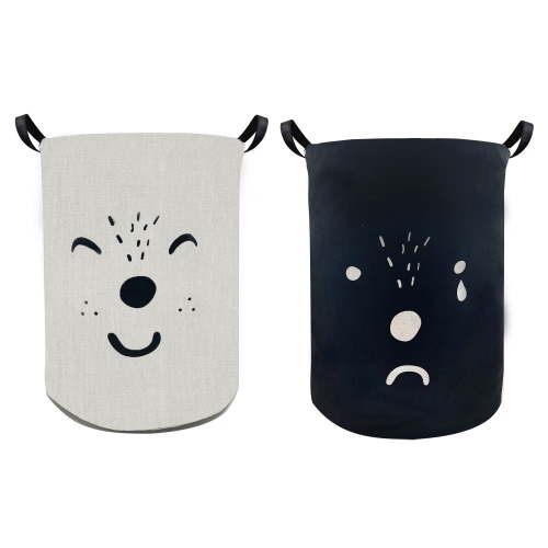 EVNELE 2 Pack Large Laundry Hamper, Waterproof Canvas Laundry Basket, Collapsible Storage Basket Bin for Kids Room, Toy Organizer, Nursery Hamper, Clothes Hamper, Smiling Face