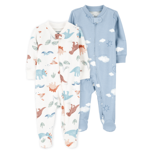 Baby 2-Pack  Cotton 2-Way Zip Sleep & Play Pajamas - Blue/Ivory | Carter's