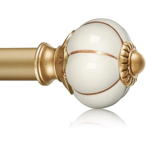 Ceramic Curtain Rods for Windows 18 to 55 Inch,1 Inch Adjustable Telescoping Drapery Rod Heavy Duty Window Treatment Single Curtain Rod Set for Bedroom,Gold Beige