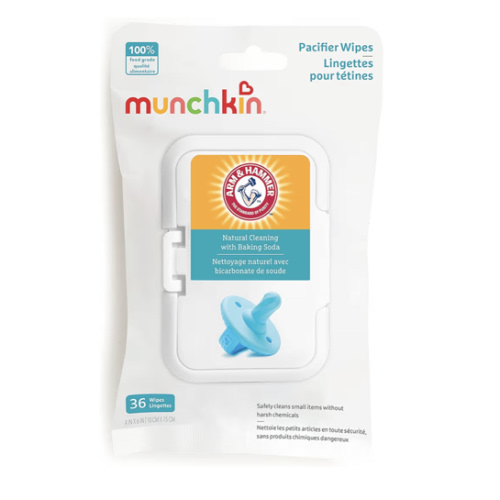 Munchkin Arm & Hammer Pacifier Wipes - Safely Cleans Breast Pump Parts and Feeding Essentials for Baby and Toddler, 1 Pack, 36 Wipes
