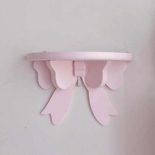 ITSELFER Kawaii Wooden Bow Shelf Cute Pink Wall Mounted Floating Shelves for Bedroom Office Nursery Living Room Decor Bow Shaped Storage Rack