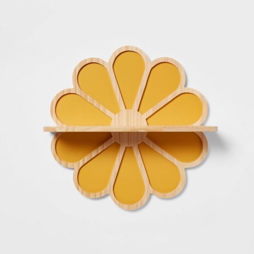 Flower Kids' Wall Kids' Shelf - Pillowfort™: Yellow Mdf Decorative Wall Sculpture, Botanical Design, 16.5"x5"