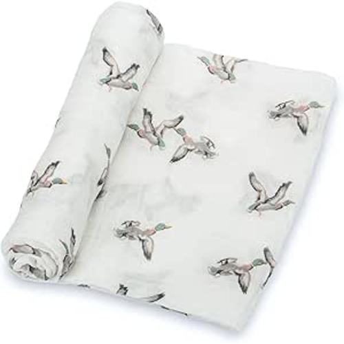 LollyBanks Muslin Swaddle Blankets, 100% Cotton Newborn Blanket for Boys and Girls, 47 x 47 Inches Lightweight and Breathable Baby Swaddle Blanket, Baby Essentials, Registry (Mallard Duck Prints)