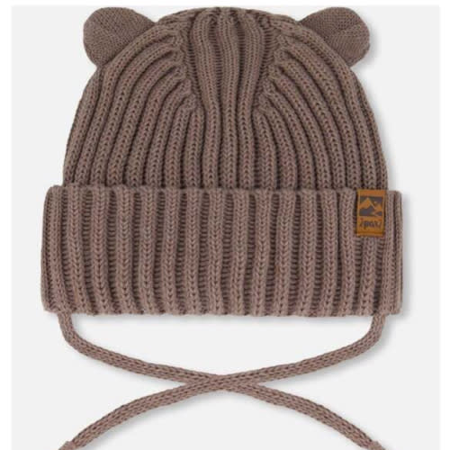 Baby Knit Hat With Strings, Taupe - Deux par Deux | Maisonette