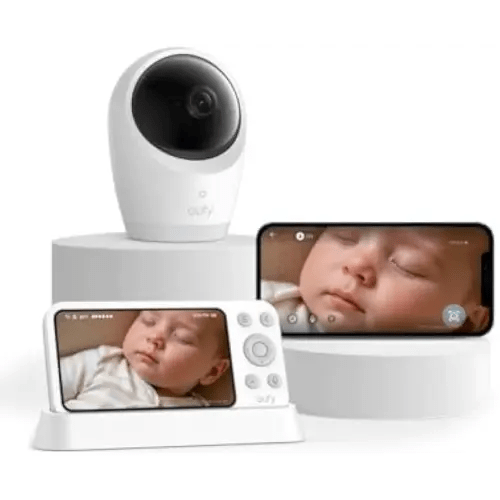 eufy Security Baby Monitor E21 with 4K UHD Camera, 5'' 720p Display, Hybrid Wi-Fi and No Wi-Fi Connection, App and Monitor Control, Pan-Tilt, 8X Zoom, Portable Camera with Built-in Battery, ANR