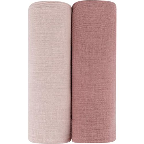 Ely’s & Co. Cotton Muslin Swaddle Blanket 2-Pack for Baby Girl — 100% Cotton Muslin Extra-Large Swaddle Blankets (47” x 47”) Cranberry & Rosewater Pink