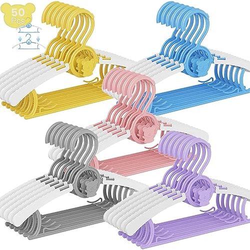 50 Pack Baby Hangers for Nursery Closet, 11-14.5" Extendable Adjustable Non-Slip Kids Baby Clothes Hangers Toddler Infant Pants Hangers Plastic for Baby Girls Boys Children Newborn Organizer