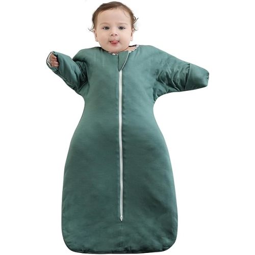PuppyPaws Baby Sleep Sack 1.5 TOG, Transitional Swaddle with Arms Up Length Sleeves and Mitten Cuffs, Sleep Sack 3-6 Months, Wearable Blanket Baby, 95% Rayon derived from Bamboo, 5% Spandex