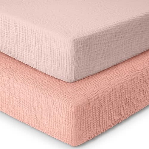 Muslin Cotton Crib Sheets,2 Pack,Standard Crib Sheet Girls,Boys,Soft,Cotton Crib Sheets for Standard Cribs and Toddler Bed Fitted Sheet,52x28 Crib Mattress Sheets |Rose and Pink