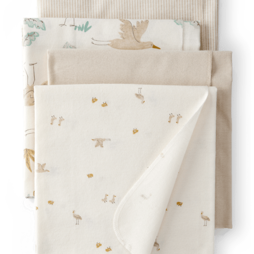 Yellow Baby 4-Pack Stork Print Receiving Blankets