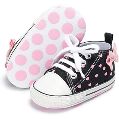 KIDSUN Unisex Baby Boy Girl Canvas Sneaker Soft Sole Infant Lace up Newborn Ankle Toddler First Walkers Crib Shoes