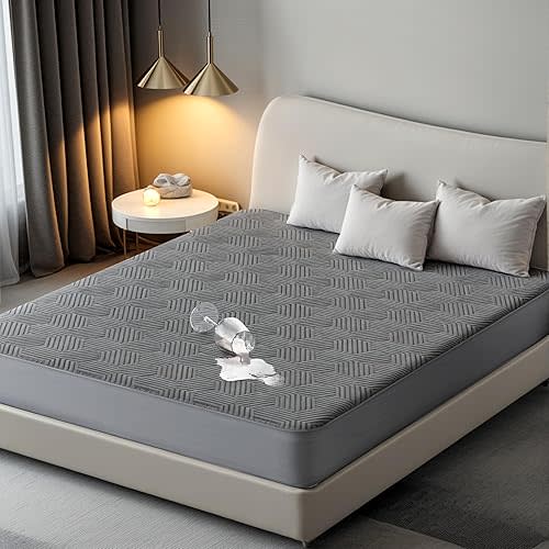 100% Waterproof Mattress Protector with High Resistance to Liquid, Breathable 3D Air Queen Mattress Protector, Ultra Soft Cooling Mattress Cover Hypoallergenic Quiet Bed Cover Fits 6"-21"(Gray)