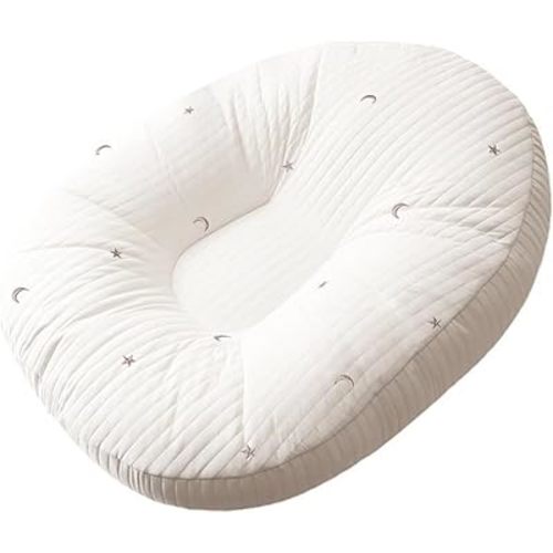 Adjustable Baby Feeding Pillow - Anti Overflow Support with Removable Cover, Portable Nursing Pillow for Breastfeeding & Tummy Time, Baby Wedge Pillow for Newborn (Off White/Gray Stars)