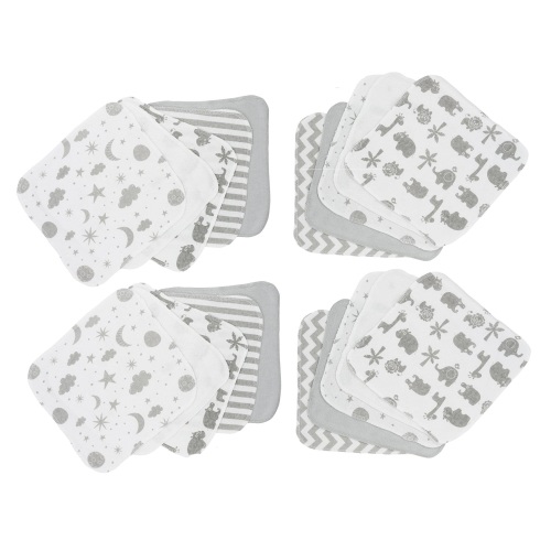 Spasilk 20 Terry Washcloth Wipes Set for Newborns and Infant Boys and Girls, Gray Celestial, Ideal Baby Shower Gift Pack