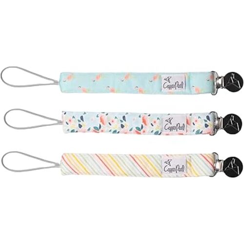 Copper Pearl Pacifier Clip 3-Pack: Premium Knit Binky Clips for Baby Girls and Boys - Stylish Stainless Steel Pacifier Holder Clip - Baby Pacifier Clips for No More Floor Drops - Leilani