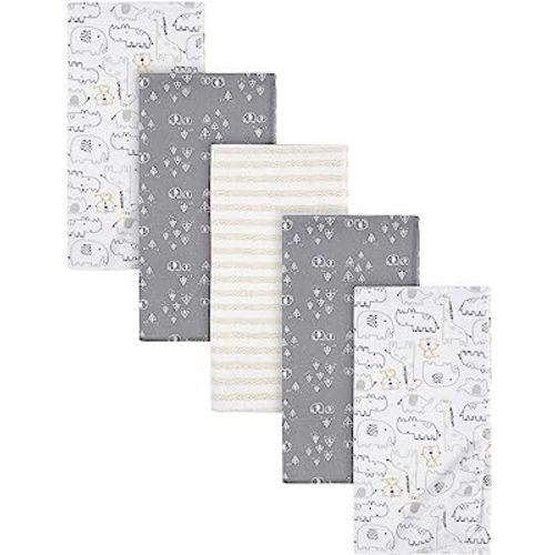 Gerber Newborn Infant Baby Toddler Nursery 100% Cotton Flannel Receiving Swaddle Blanket, Safari Animals White, 5-Pack