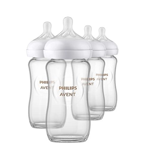 Philips AVENT Glass Natural Baby Bottle with Natural Response Nipple, Clear, 8oz, 4pk, SCY913/04 - 8 Ounce - 4 Pack