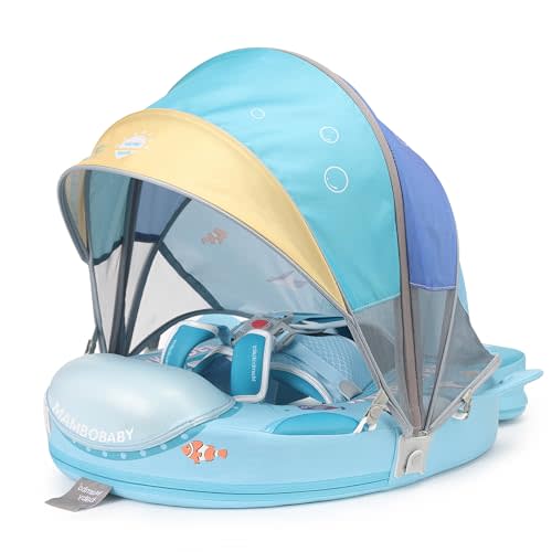 2025 New Mambobaby Baby Float with Canopy, Non-Inflatable Infant Pool Float for Ages 3-24 Months, Skin-Friendly Toddler Swim Ring for Baby Boys & Girls, Submarine Style