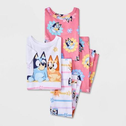 2T Toddler Girls' 4pc Snug Fit Cotton Bluey Pajama Set - White
