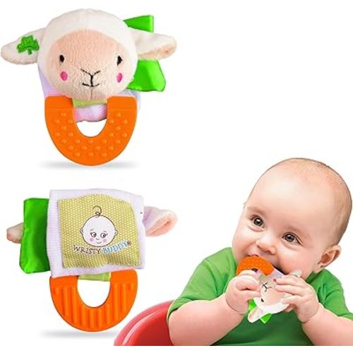 Wristy Buddy Teething Ring for Babies 0-6 8 10 12 Months | Cute Soft Lamb Animal Teething Toys & Gloves | Baby Teething Relief Toy Pack | Infant Chew Toys for 3-6 Months, 1 2 3 Years