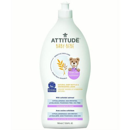 ATTITUDE Sensitive Skin, Hypoallergenic Baby Bottle & Dishwashing Liquid, Fragrance Free, 23.6 Fluid Ounce (60318)