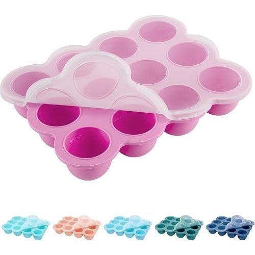 Baby Food Storage - 12 x 1.5 Ounce Silicone Freezer Tray with Lid, Perfect for Homemade Baby Food, Vegetables & Fruit Purees, Breast Milk - Pink