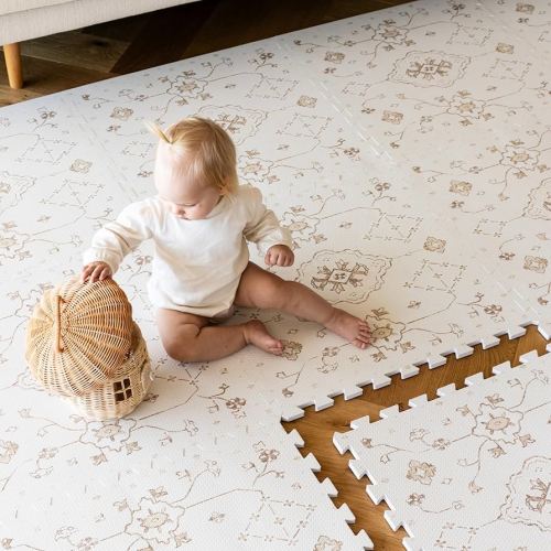 Baby Play Mat for Floor – 6x8ft Vintage Vanilla | Soft Non Toxic Premium EVA Foam Tiles for Tummy Time, Crawling & Playroom – Waterproof Floor Mat for Babies & Toddlers Lillefolk (12 Tiles)