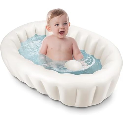 Baby Bath Tub Inflatable Bathtub, Travel Foldable Portable Bathtub for Infant and Newborn to Toddler, Blow Up Bathtub for Boys and Girls 0-18 Months, Air Pump Included, White