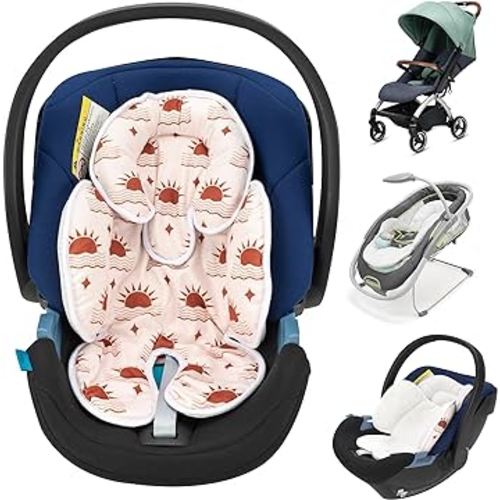 SERAPHY Infant Car Seat Insert for Newborn, 2-in-1 Detachable Mesh Baby Carseat Head & Body Support, Universal Soft Baby Car Seat Cushion, Multi-functional Full Body Support — Sun