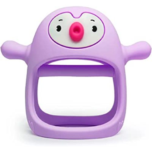 Smily Mia Penguin Buddy Never Drop Silicone Baby Teething Toy for 0-6month Infants, Baby Chew Toys for Sucking Needs, Hand Pacifier for Breast Feeding Babies, Car Seat Toy for New Born,Light Purple