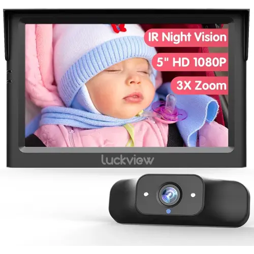 BM1 Baby Car Camera, 5'' 1080P Mirror Monitor with IR Night Vision, 3X Zoom in Closer, Full Crystal Clear View for Back Seat Rear Facing, 5 Mins Easy Installation