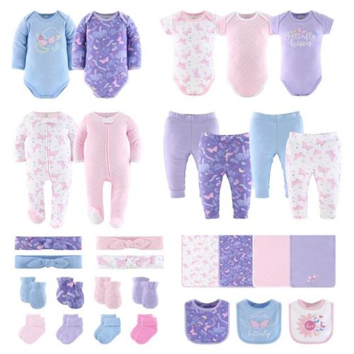 The Peanutshell Layette Gift Set For Girls, Purple Pink Butterfly, 30 Essential Pieces, 6-9 Months, Purple