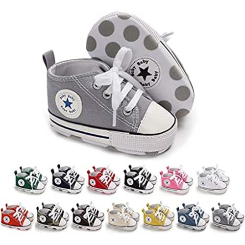 Baby Boys Girls Star High Top Sneaker Soft Anti-Slip Sole Newborn Infant First Walkers Canvas Denim Shoes