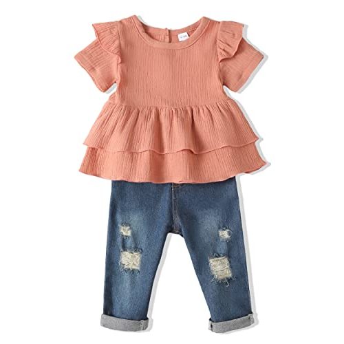 SODLON Baby Girl Clothes Outfit Toddler Infant Clothing Ruffle Top Pants Sets Gifts Outfits for Little Girls