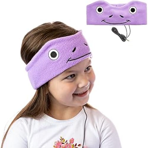 CozyPhones Over The Ear Headband Headphones - Kids Headphones Volume Limited with Thin Speakers & Super Soft Fleece Headband - Purple Frog