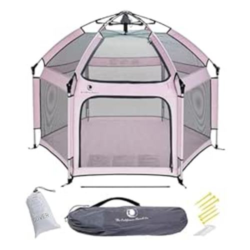 POP 'N GO PLAYPEN - Indoor & Outdoor Baby Playpen for Babies and Toddlers - Baby Beach Tent, Foldable, Portable W/Canopy, Travel Bag, & Mosquito Net - Pop Up Pack and Play Tent (Soft Pink)