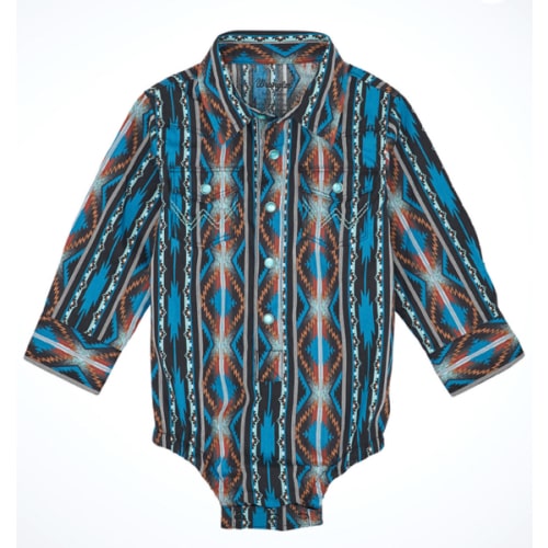Wrangler Infant Boys' Checotah Southwestern Print Long Sleeve Snap Western Onesie