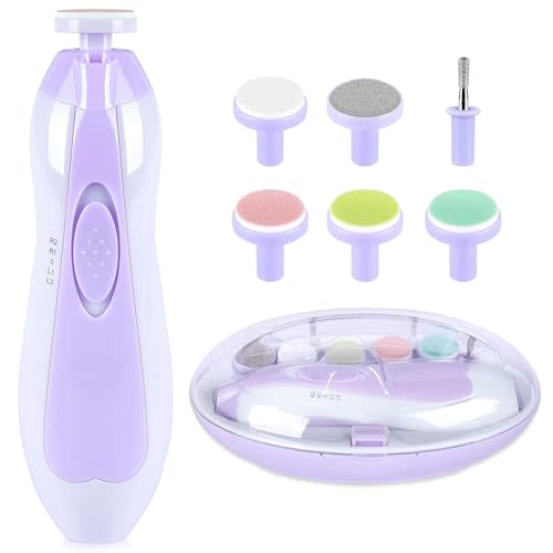 Baby Nail Trimmer Electric, 6 in 1 Baby Nail File Clippers Infant Grooming Kit Manicure Set for Toddler or Adults, Purple
