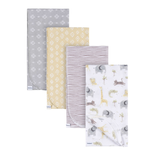 Gerber Baby Boy or Girl Unisex Flannel Blankets, 4-Pack, Animals