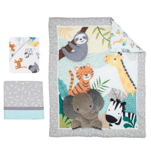 Mighty Jungle Animals 3-Piece Baby Nursery Crib Bedding Set – Lambs & Ivy